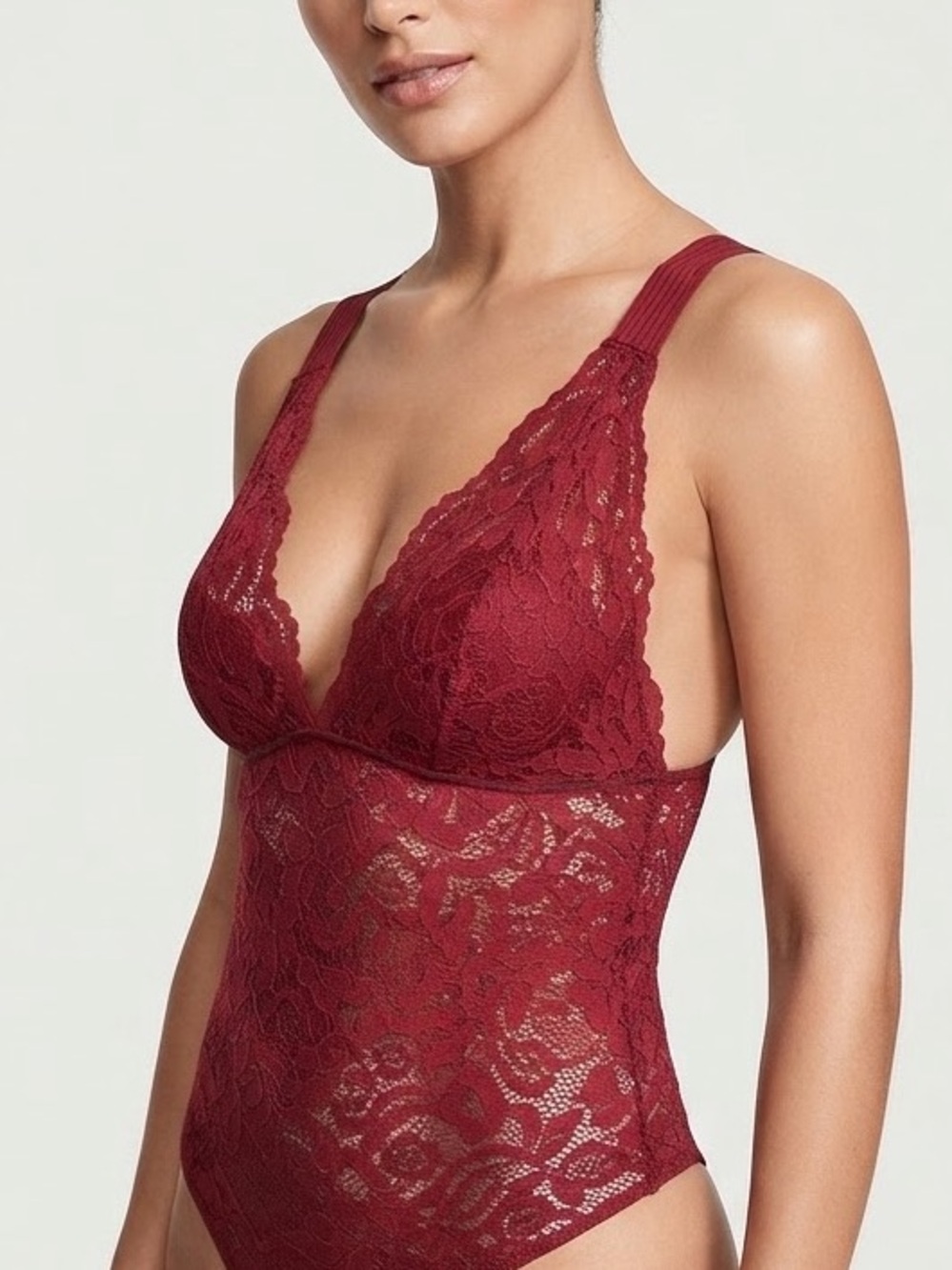 Victoria's Secret| Feminine Burgundy Lace V-Neck Bodysuit Sz M